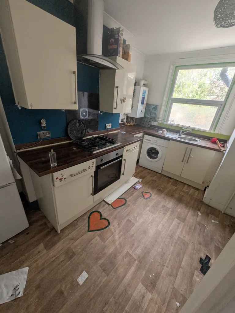 L-shaped kitchen before refit, Rucklidge Avenue NW10